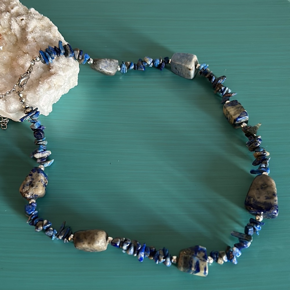 Lapis Chip and Bead Necklace - Blue Stone Jewelry - Picture 5 of 8